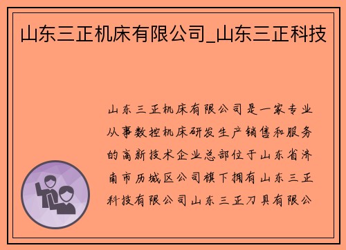 山东三正机床有限公司_山东三正科技